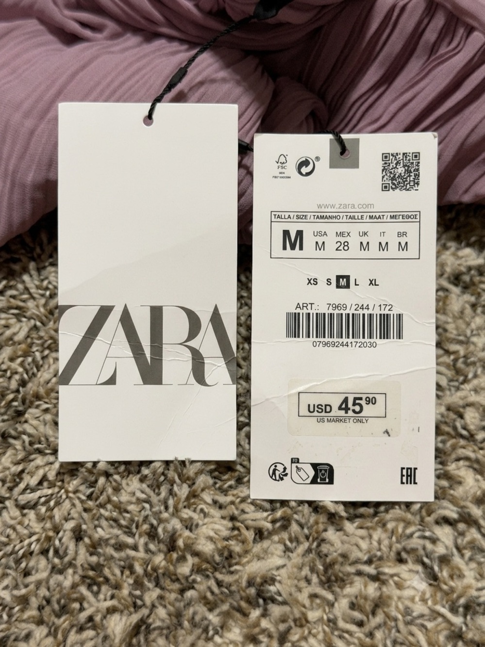 Zara Dusty Rose Pleated Women’s Top